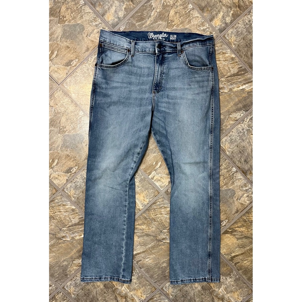 Wrangler Retro Slim Boot Jeans Mens 36x32 Blue 1077MWZBR Denim